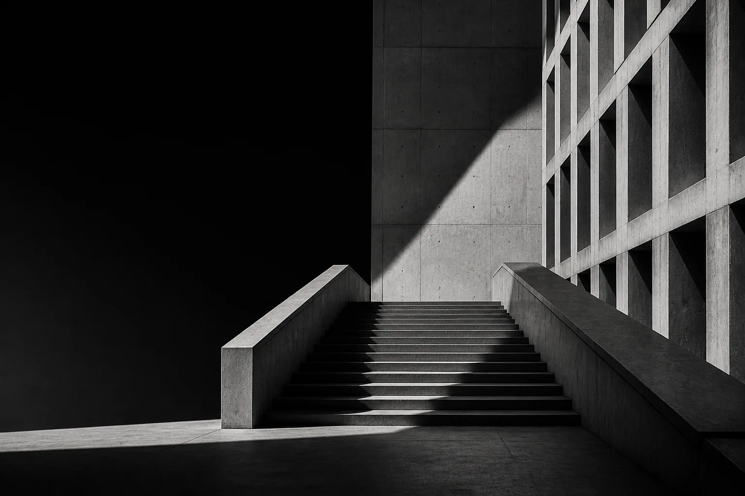 Brutalist architecture in black and white.